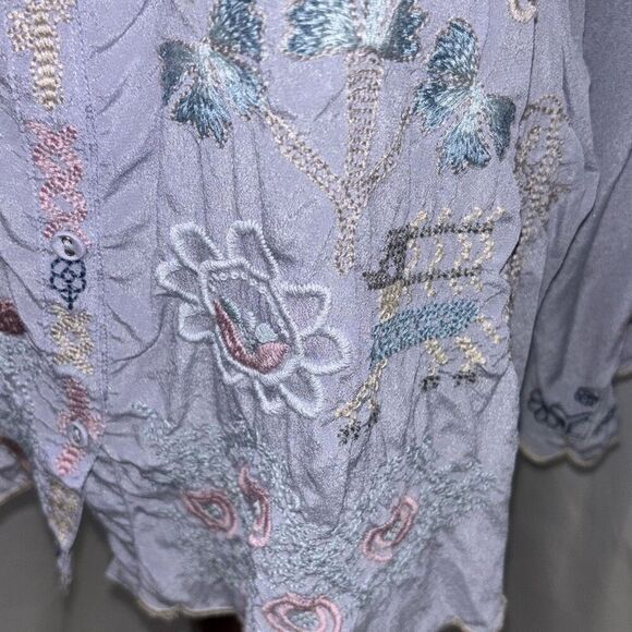 Biya Johnny Was embroidered blouse top silk boho Sz M Periwinkle - Picture 6 of 13